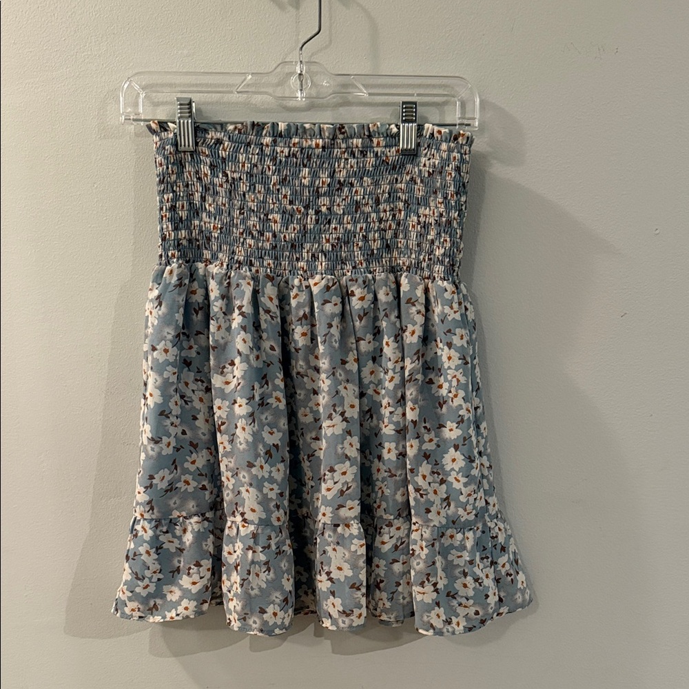 Elan Blue Floral Skater Skirt